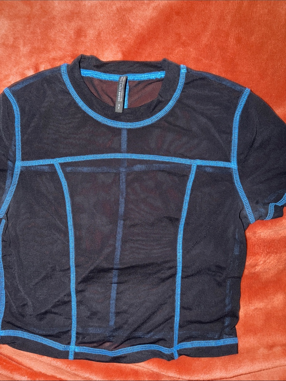 Urban Outfitters Black Mesh Contrast Stitch Top